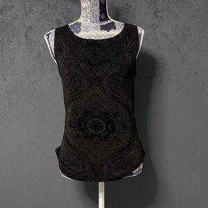 Chicos Travelers Sleeveless Top Womens 1 M Black Paisley Liquid Slinky Blouse